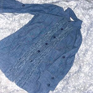 🥶DKNY JEANS🔵SIZE XS💙BLUE LONG SLEEVE BLOUSE. DESIGNS AND TEXTURE